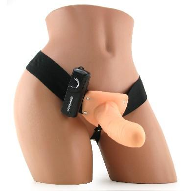 6" Vibrating Hollow Strap On - Beige