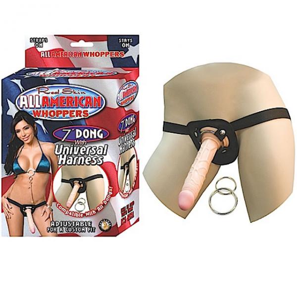 Real Skin All American Whoppers Dong With Universal Harness 7 Inch