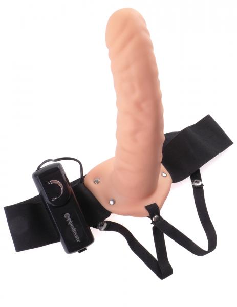 Vibrating Hollow Strap On 8 Inch - Beige