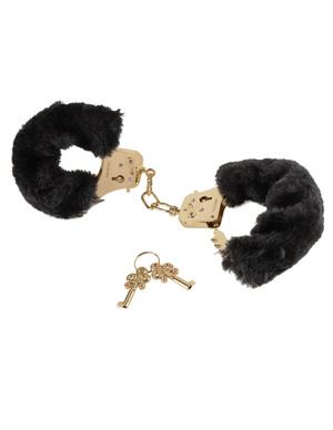 Deluxe Furry Cuffs Black Gold Handcuffs
