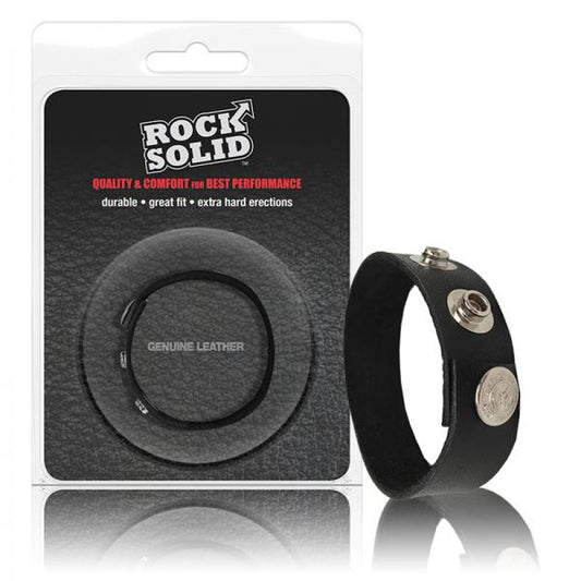 Rock Solid Adjustable Leather 3 Snap Cock Ring Black