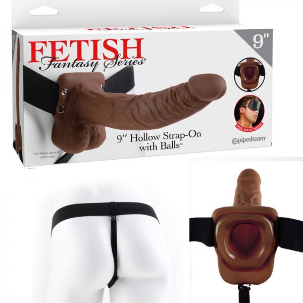 Fetish Fantasy 9in Hollow Strap-on With Balls Brown