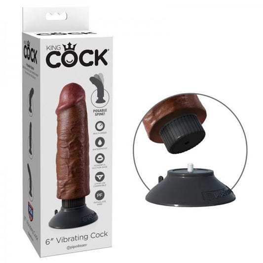 King Cock 6in Vibrating Cock Brown