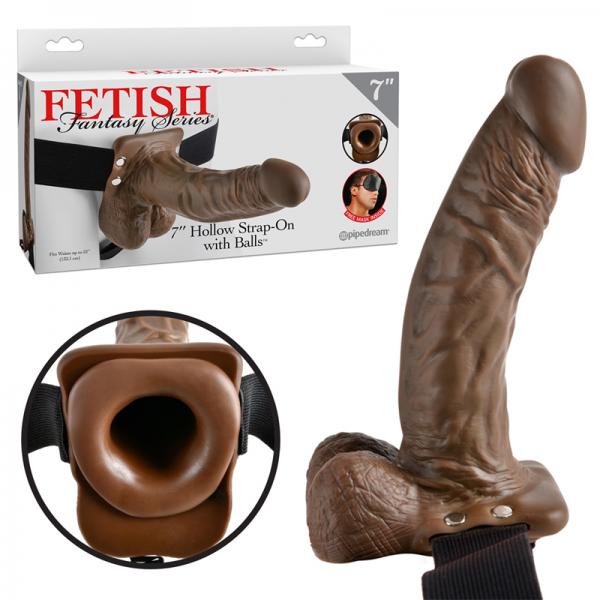 Fetish Fantasy 7 inches Hollow Strap On With Balls Brown