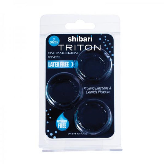 Shibari Triton Enhancement Pleasure Rings With Knubbs 3pk Black