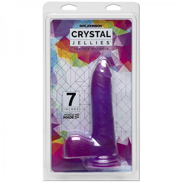 Crystal Jellies Slim Cock With Balls 7 inches Purple Dildo