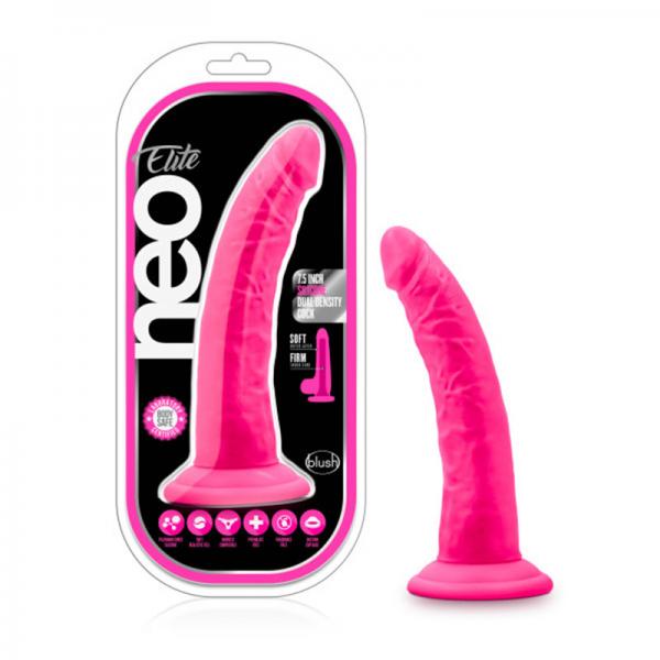 Neo Elite - 7.5in Silicone Dual Density Cock With Balls - Neon Pink