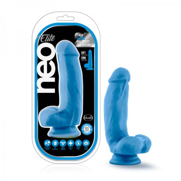 Neo Elite - 7in Silicone Dual Density Cock With Balls - Neon Blue