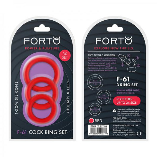 Forto F-61: 3 Piece C-ring Set 100% Silicone (1.2in, 1.38in 1.57in) Red