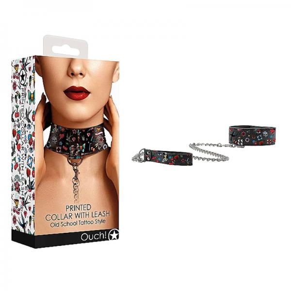 Ouch! Old School Tattoo Printed Collar And Leash