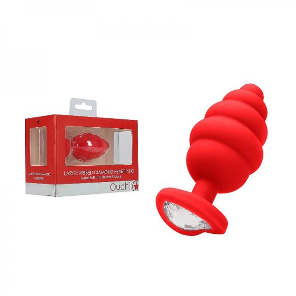 Ouchlarge Ribbed Diamond Heart Plug - Red